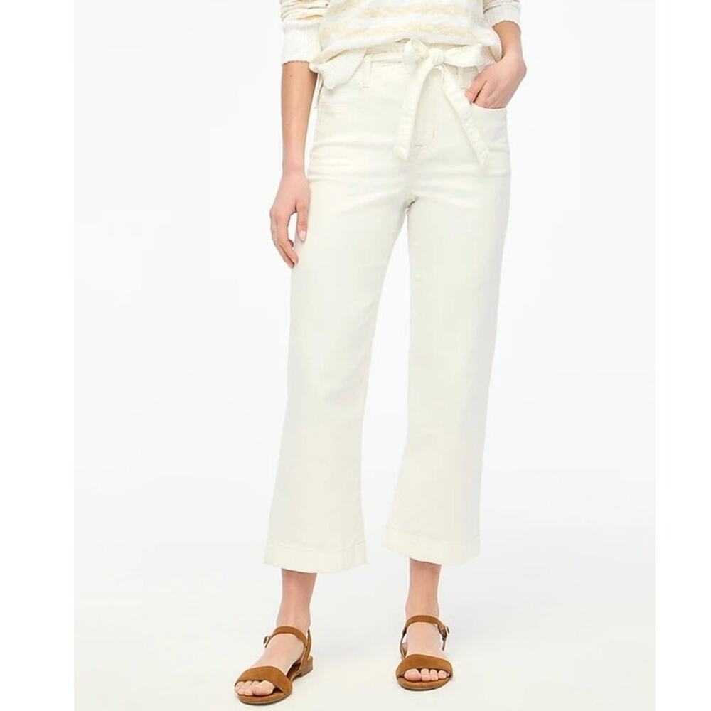 J.Crew Jeans WMNS 33 White High Rise Paper Bag Belted Crop Wide Leg Coastal